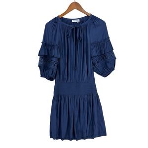 RAMY BROOK Dress Mara Balloon Sleeve Mini Satin Blue